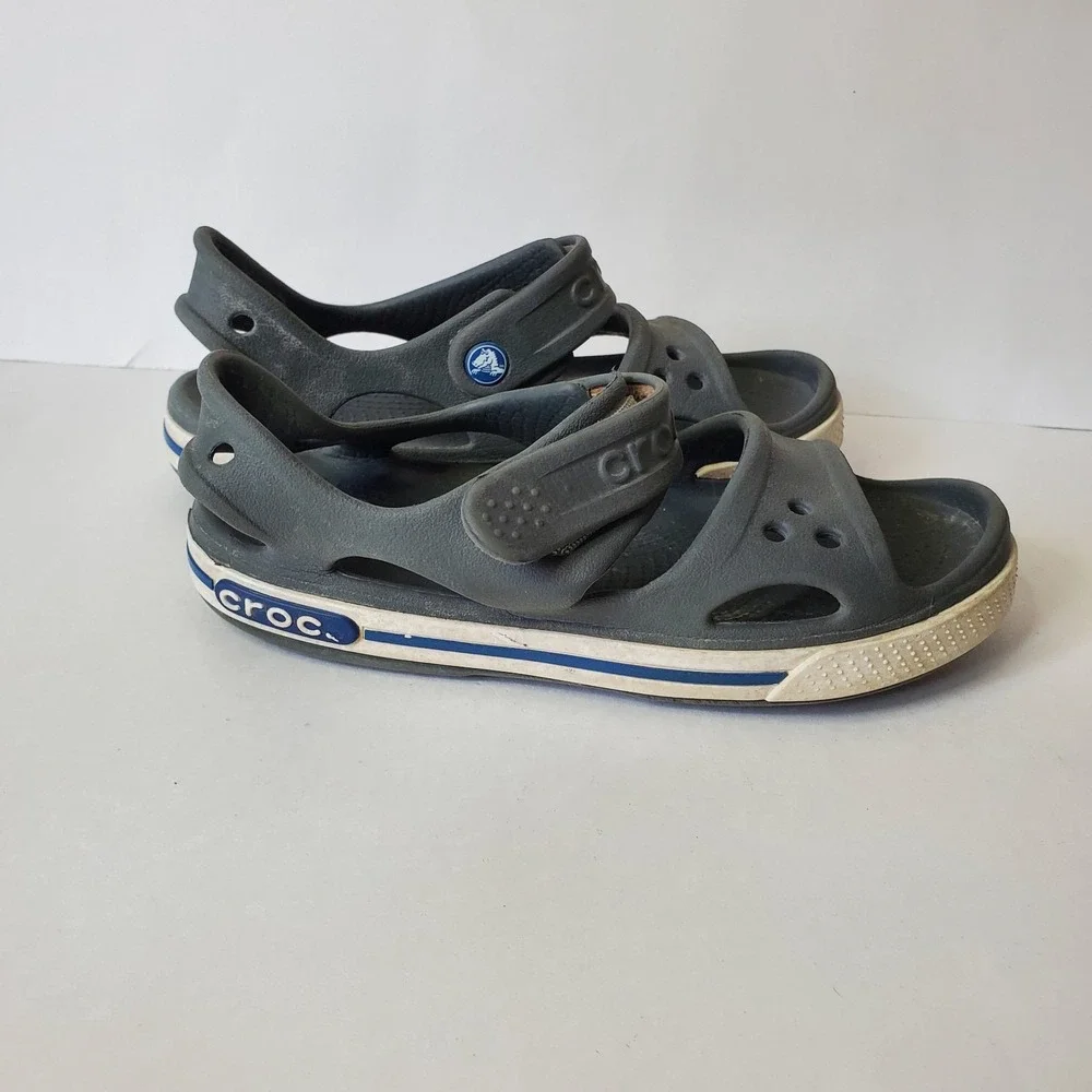 Crocs‎ Kids Crocband II Open Toe Sandal Shoes,Gray/White Size 13